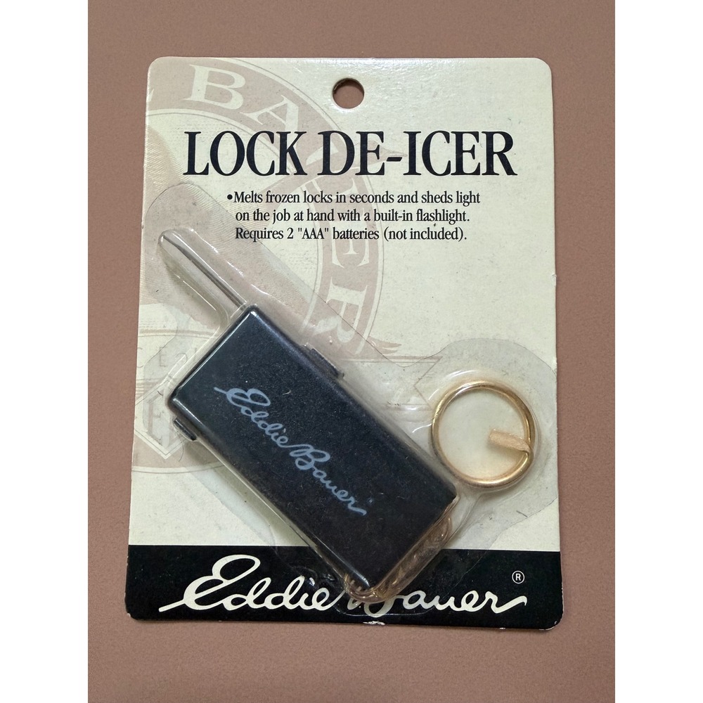 Eddie Bauer Lock‎ De-Icer Keychain with Flashlight Black Vintage NEW